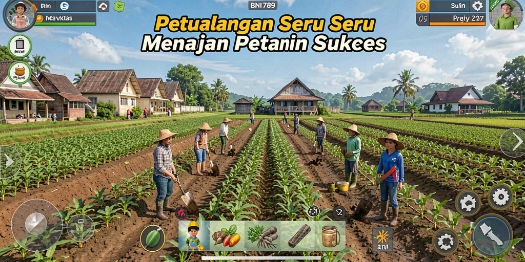 Screenshot BNI789 menampilkan aktivitas seru bertani di dunia virtual.