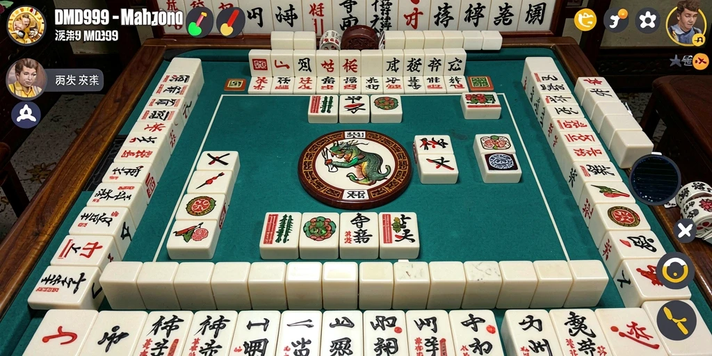 Tampilan gameplay DMD999 dengan ubin mahjong yang berwarna-warni.