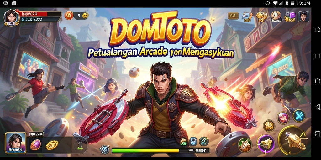 Screenshot gameplay <strong>DOMTOTO</strong> yang menunjukkan aksi menyenangkan dalam permainan arcade.