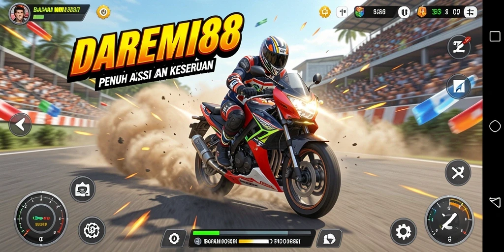 Gameplay DOREMI88 menampilkan aksi balap motor yang seru dan mendebarkan.