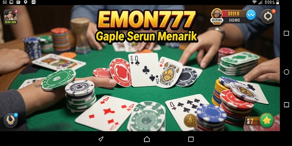 Screenshot gameplay EMON777 menunjukkan keseruan bermain Gaple dengan teman-teman.