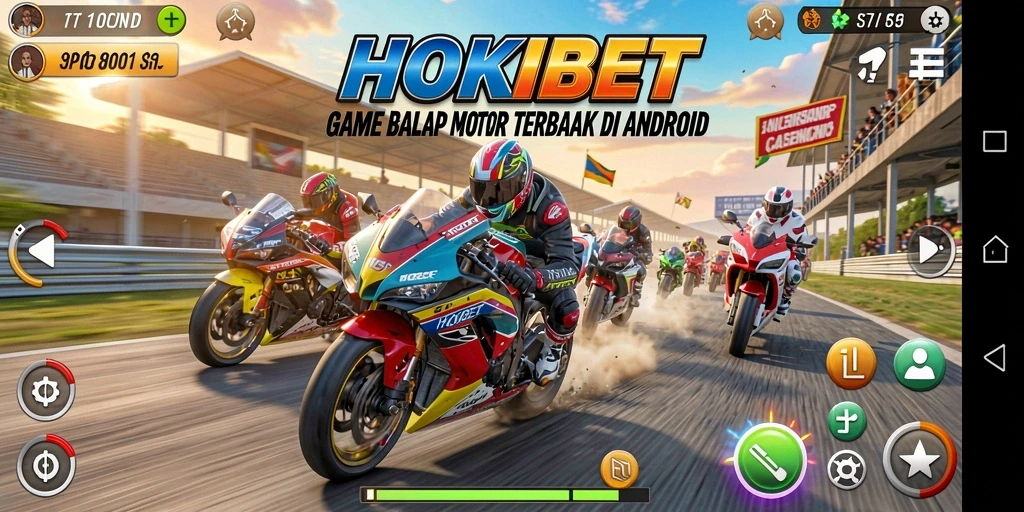 Gameplay HOKIBET yang seru dengan balapan motor yang penuh aksi.