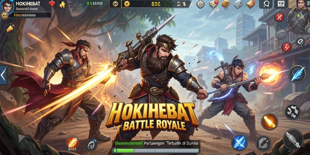 Tangkapan layar menampilkan aksi seru gameplay HOKIHEBAT di medan perang Battle Royale.
