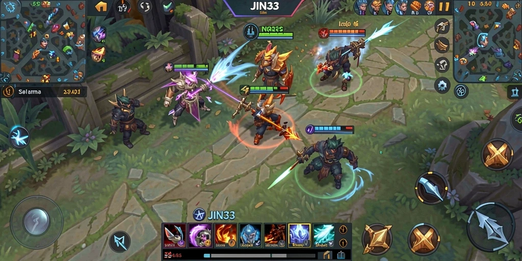 Gameplay seru dalam JIN33, aksi MOBA yang mendebarkan.