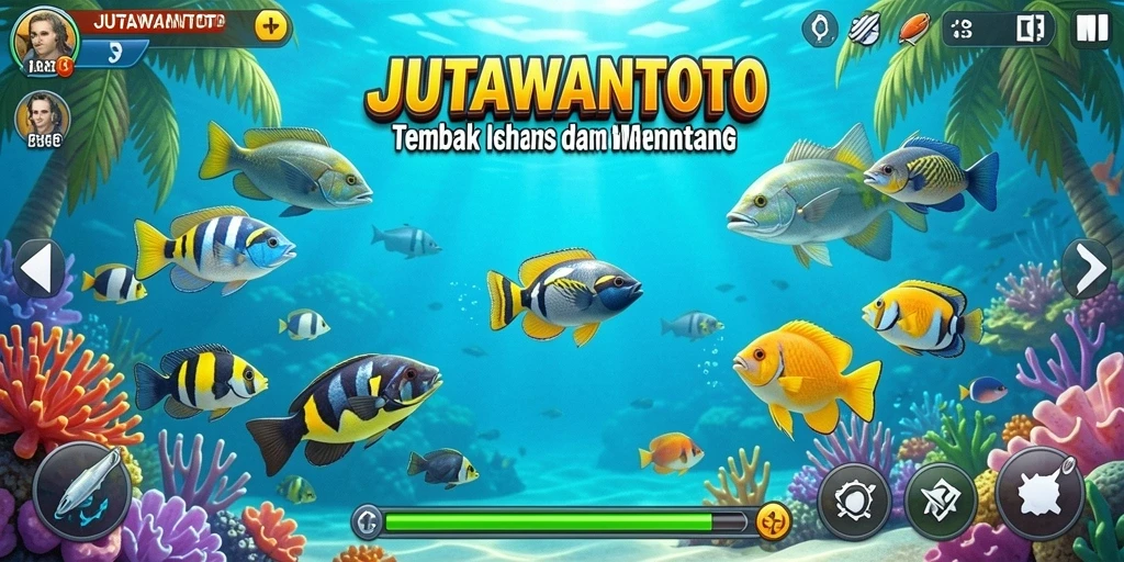 Tampilan gameplay seru di JUTAWANTOTO dengan berbagai ikan.