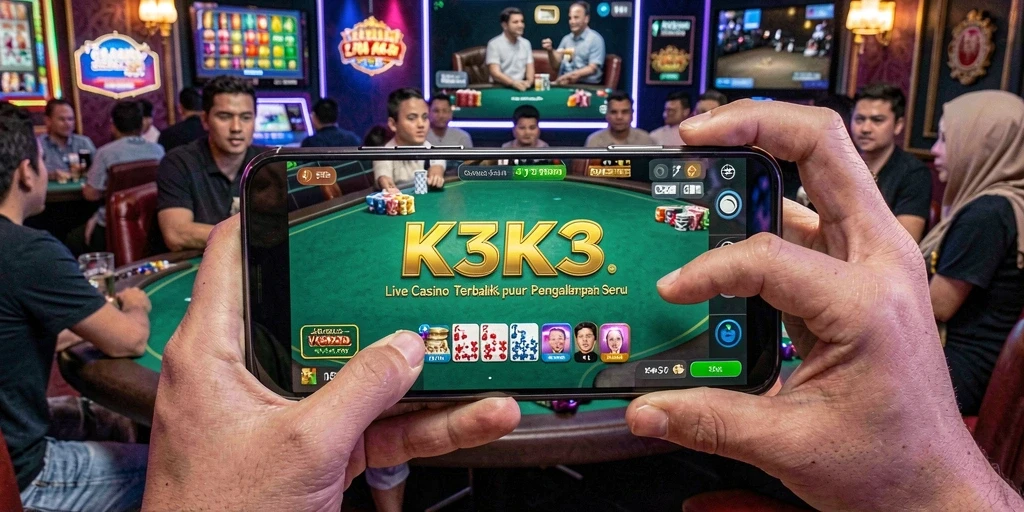 Screenshot K3K3 menampilkan dealer live dalam permainan kasino yang seru.