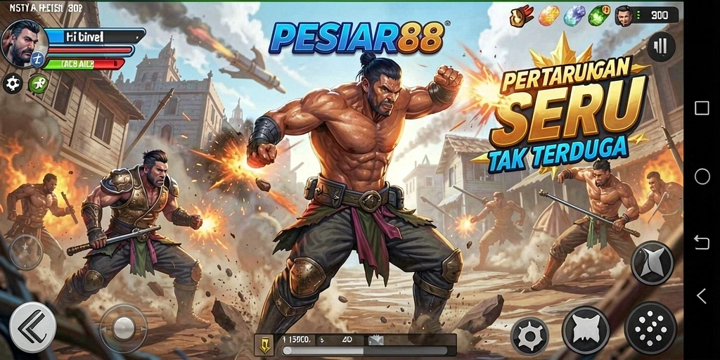 Screenshot PESIAR88 menampilkan pertarungan epik antara dua karakter.