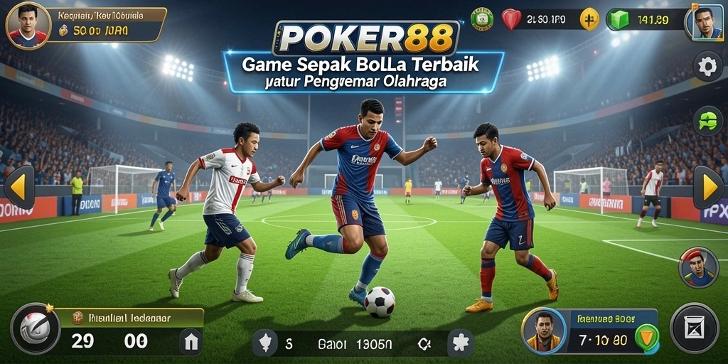 Screenshot gameplay POKER88 menampilkan aksi seru di lapangan sepak bola.