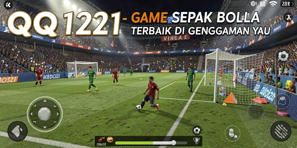 Screenshot QQ1221 menampilkan aksi mendebarkan pertandingan sepak bola.
