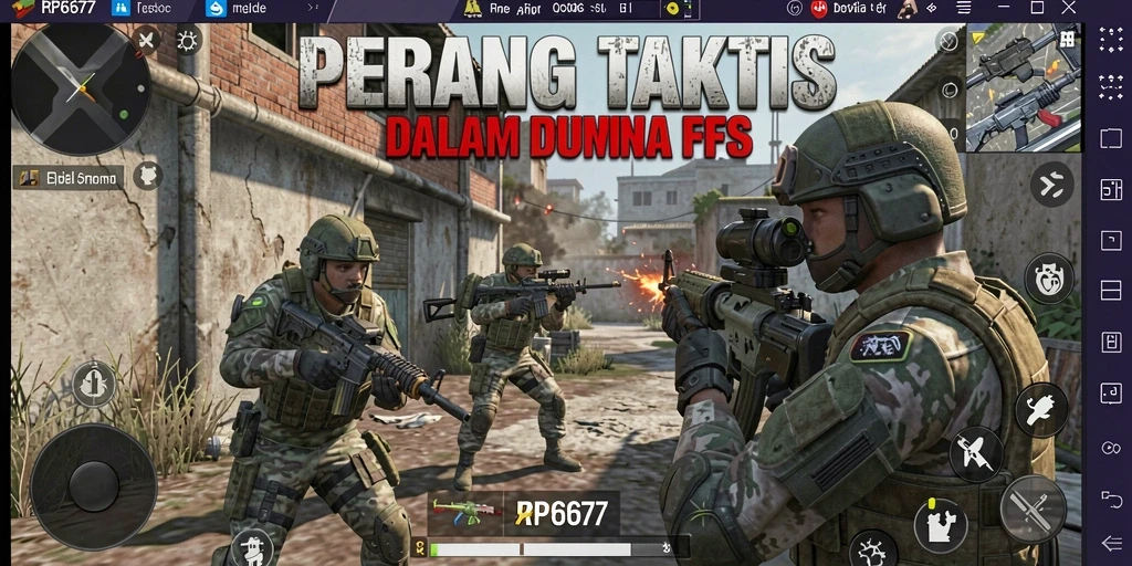 Screenshot utama menunjukkan aksi menegangkan di game FPS RP6677.