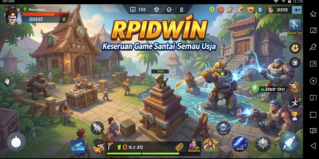 Tampilan gameplay RPIDWIN yang ceria dan menarik dengan karakter lucu.