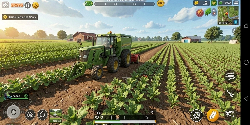 Tampilan gameplay pertanian yang menakjubkan dan interaktif.