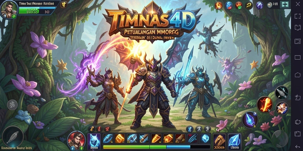 Tampilan gameplay TIMNAS4D dengan karakter bertarung di dunia yang luas.