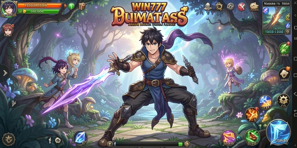Tampilan gameplay WIN777 menunjukkan karakter anime yang penuh aksi.